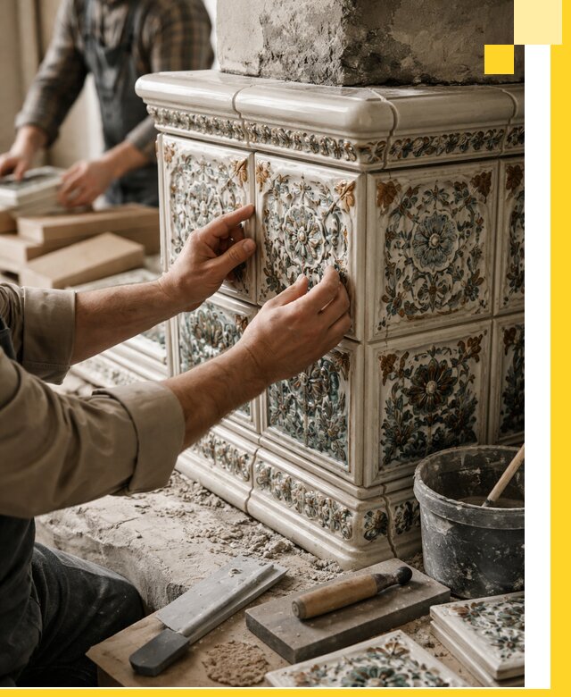 Изразцовые камины под ключ в Выборге: проект и монтаж