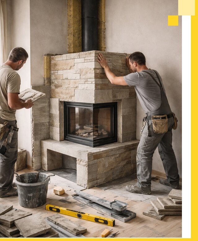 Угловые камины под ключ проект, монтаж и отделка в Выборге