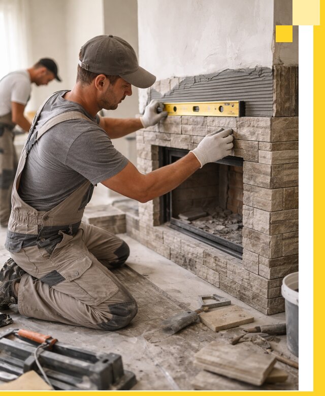 Облицовка каминов в Выборге, монтаж и отделка натуральным камнем