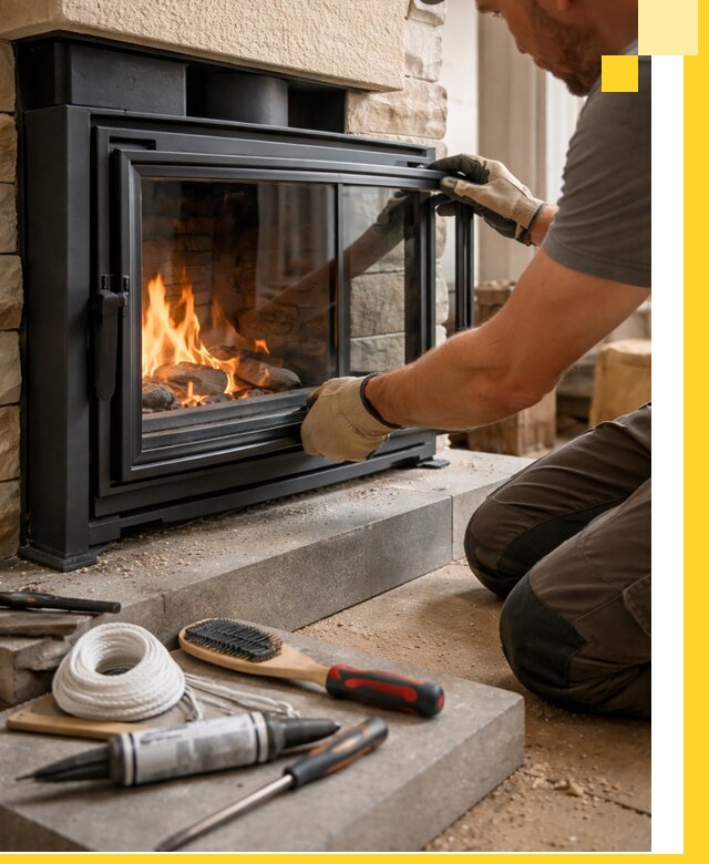 Производство, монтаж и доставка каминов со стеклом в Выборге