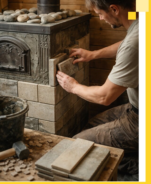 Облицовка банных печей в Выборге профессиональная отделка