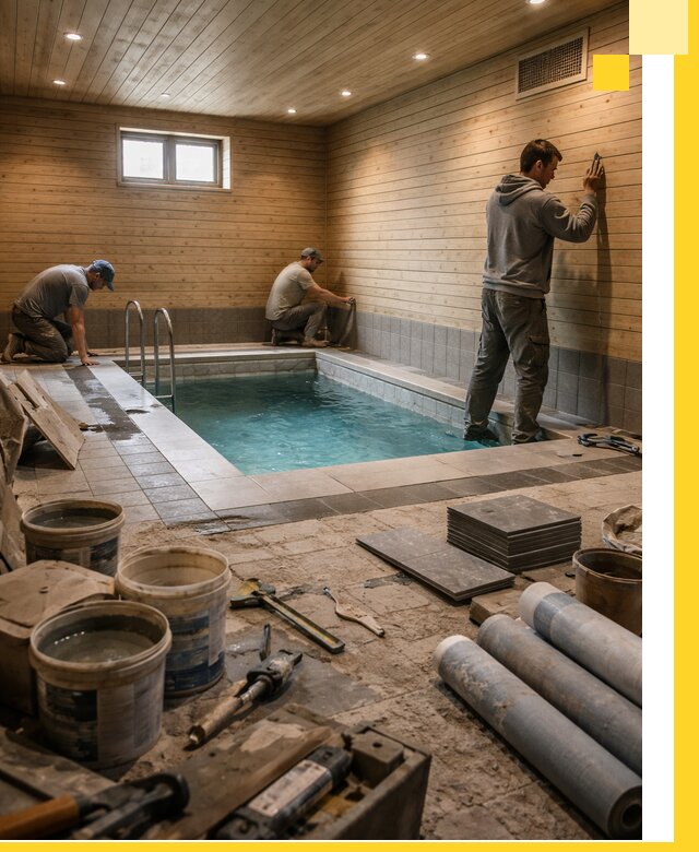 Строительство бани с бассейном и сауной под ключ в Выборге