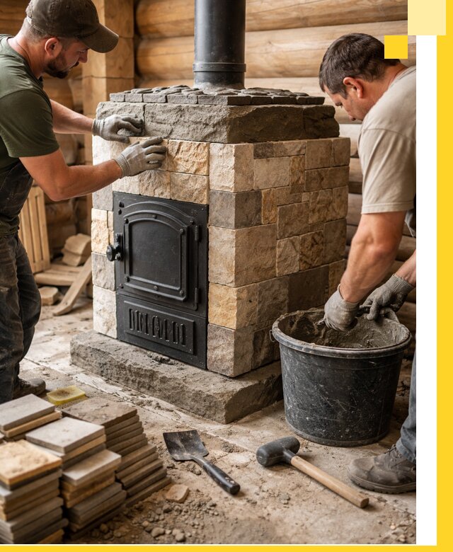 Облицовка банной печи под ключ в Выборге: камень и плитка