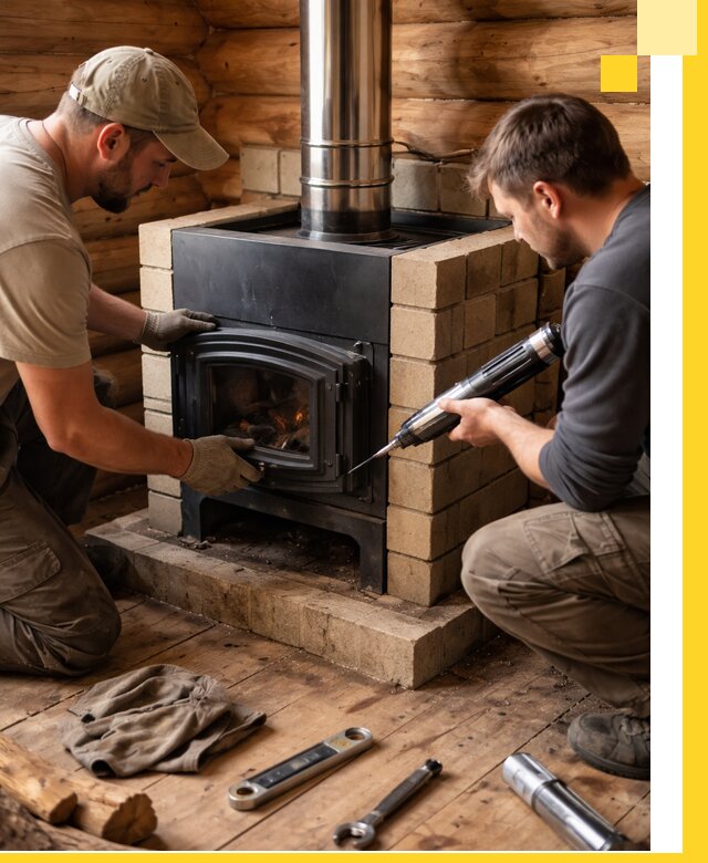 Монтаж и установка печи в бане под ключ с гарантией в Выборге