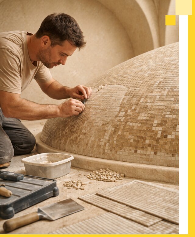 Профессиональная укладка мозаики для хамама под ключ в Выборге